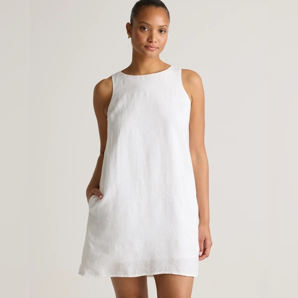 Quince Women 100% European Linen Tank Mini Dress White Basic M - Picture 3 of 5